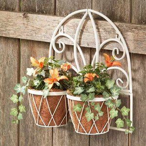 WHITE-Double Hanging Planter With Coconut Fiber Liner